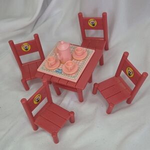 Vintage Forest Family Pink Furniture 4 Chairs Table Sylvanian Calico Critters